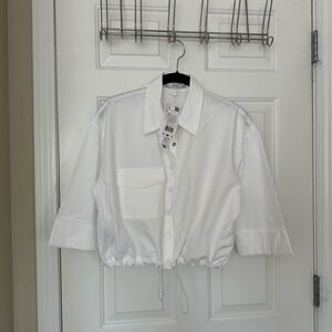 Mango White Cropped Snap Button Shirt